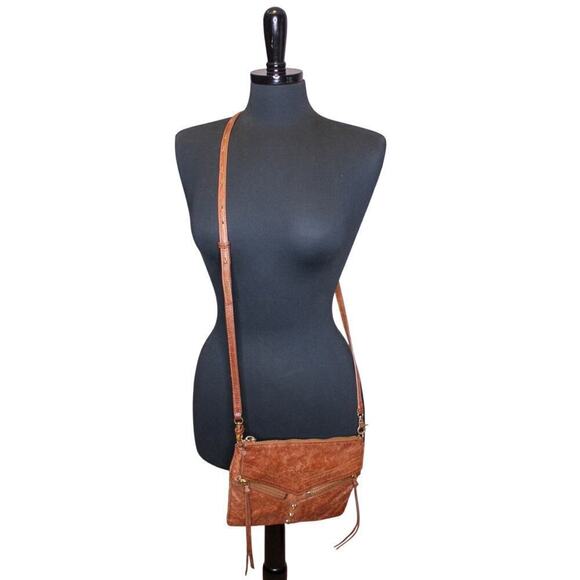 Botkier Brown Leather Crossbody Purse Boho Hippie Moto Zippers Studs - Picture 1 of 5